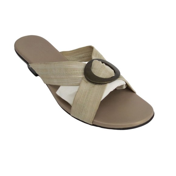 Munro Shoes Munro Womens Neutral Buckle Low Heel Slides Mules 85 Wide Comfort Sandals Poshmark
